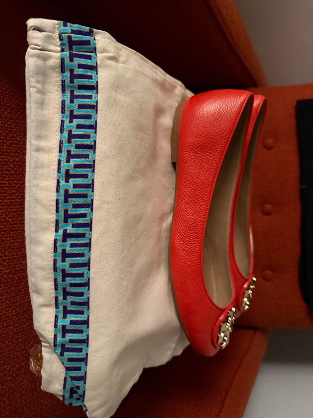 Tory Burch Claire Leather Ballet Flats in Samba Orange size 9 - Picture 3 of 3
